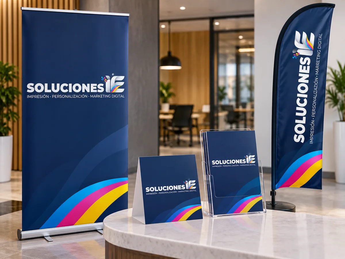 Mockup de displays personalizado con el logo de Soluciones IE