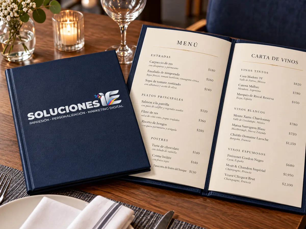 Mockup de menús personalizado con el logo de Soluciones IE