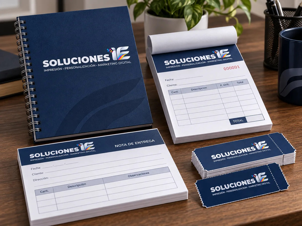 Mockup de papelería personalizado con el logo de Soluciones IE
