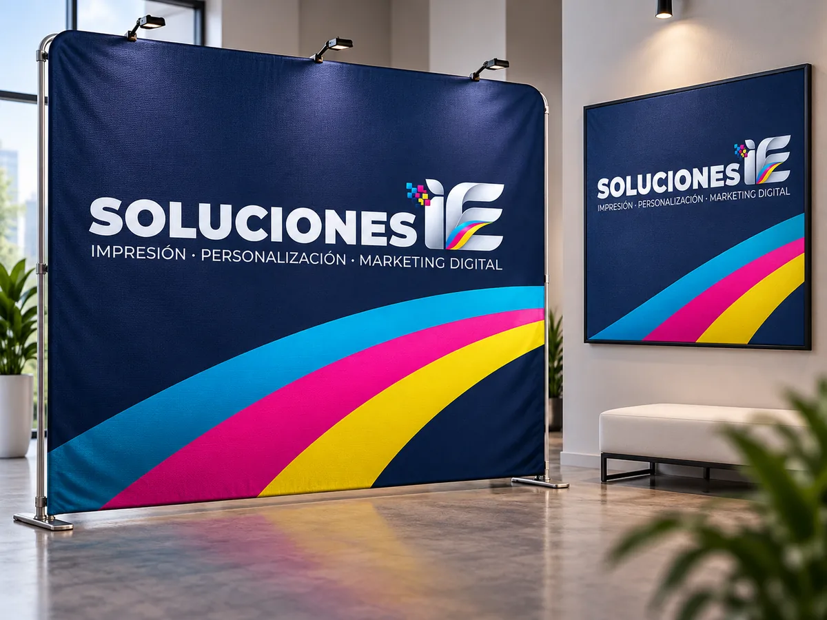 Mockup de telas personalizado con el logo de Soluciones IE