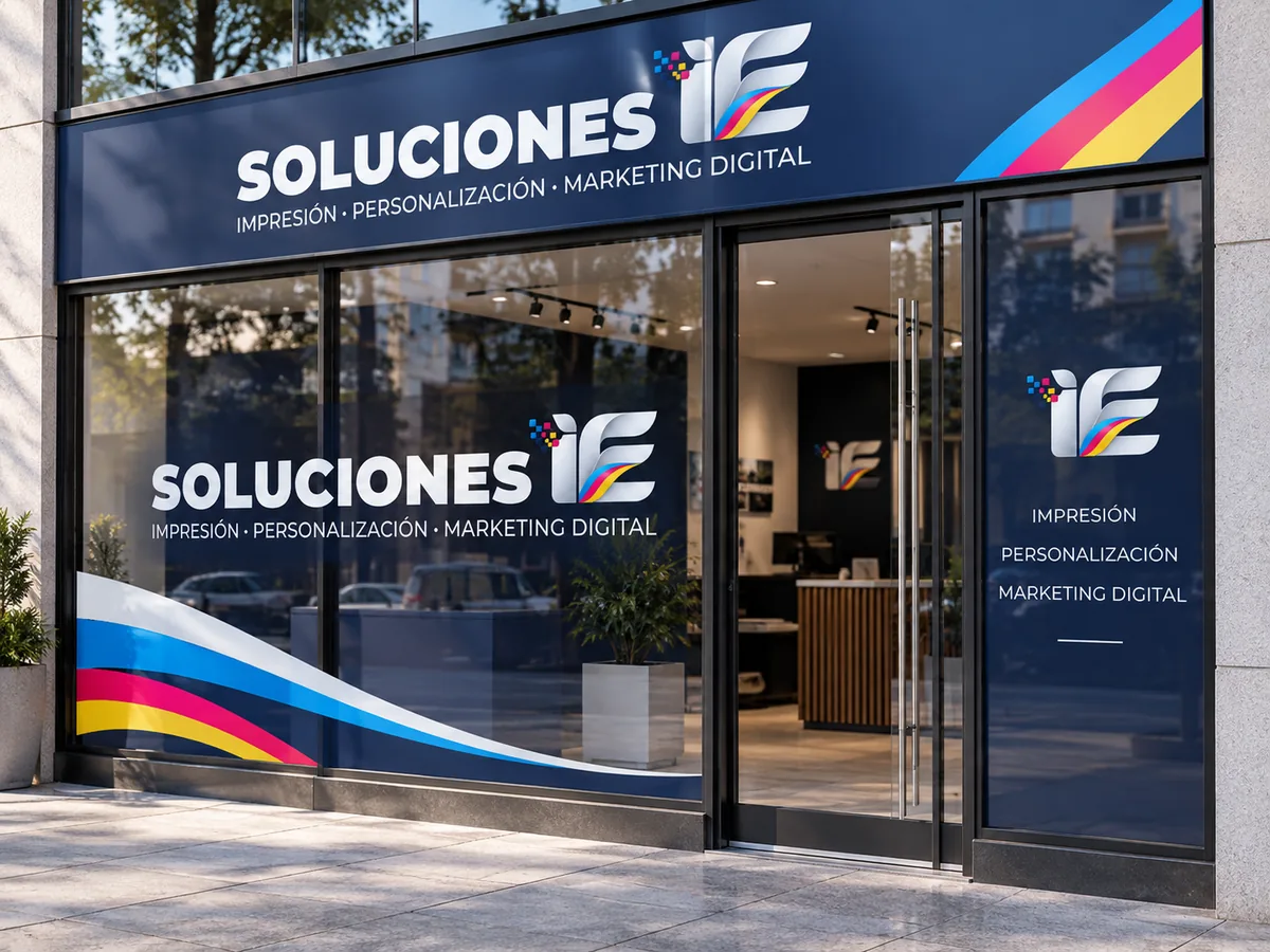 Mockup de vinilos personalizado con el logo de Soluciones IE